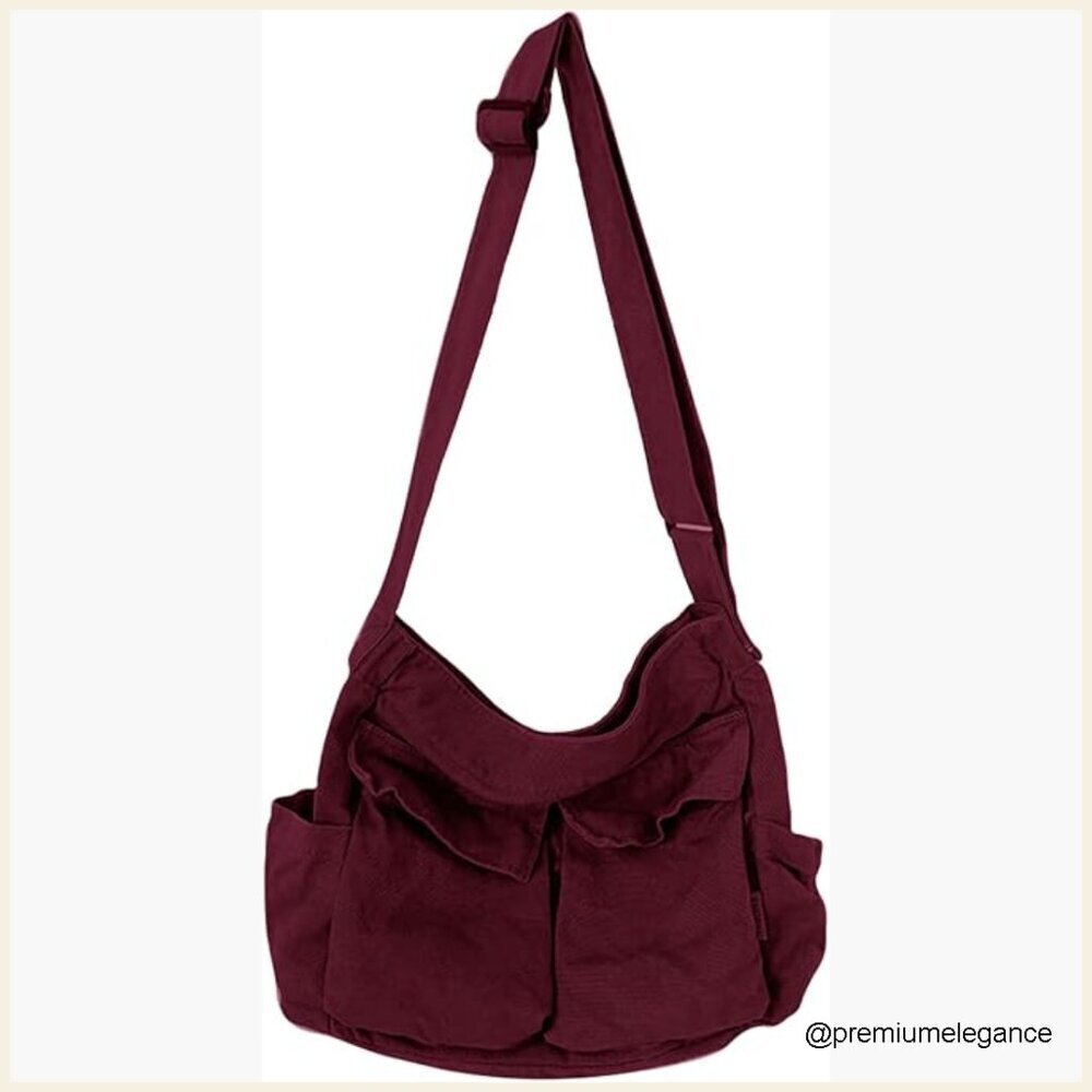 Large Canvas Hobo Bag with Multiple Pockets Crossbody Shoulder Tote